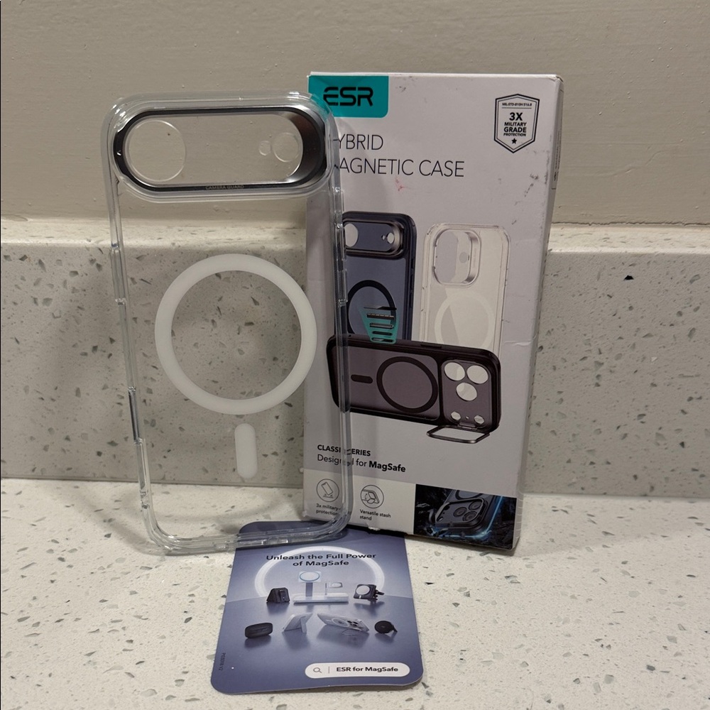 ESR Clear Hybrid Magnetic Case for iPhone 17 Air with built in stand. Brand New